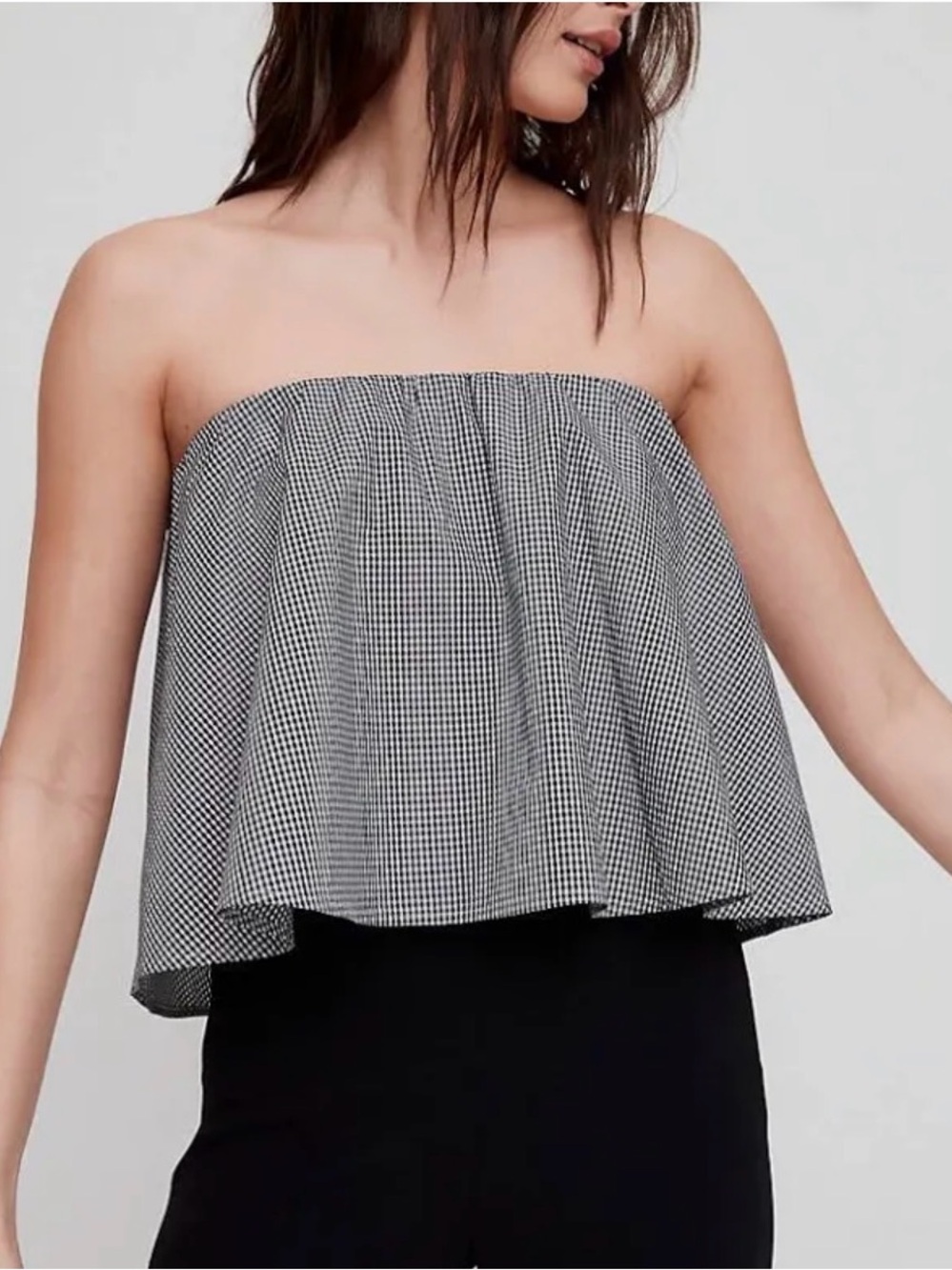 Aritzia Eckerd Black & White Gingham Strapless Top